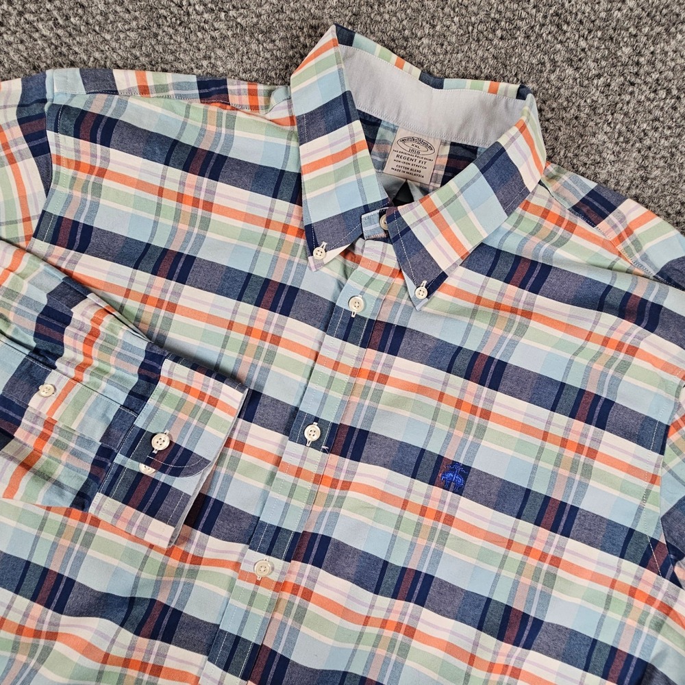Brooks Brothers 1818 Regent Plaid Shirt Mens XXL Non-Iron Stretch Multi-Color